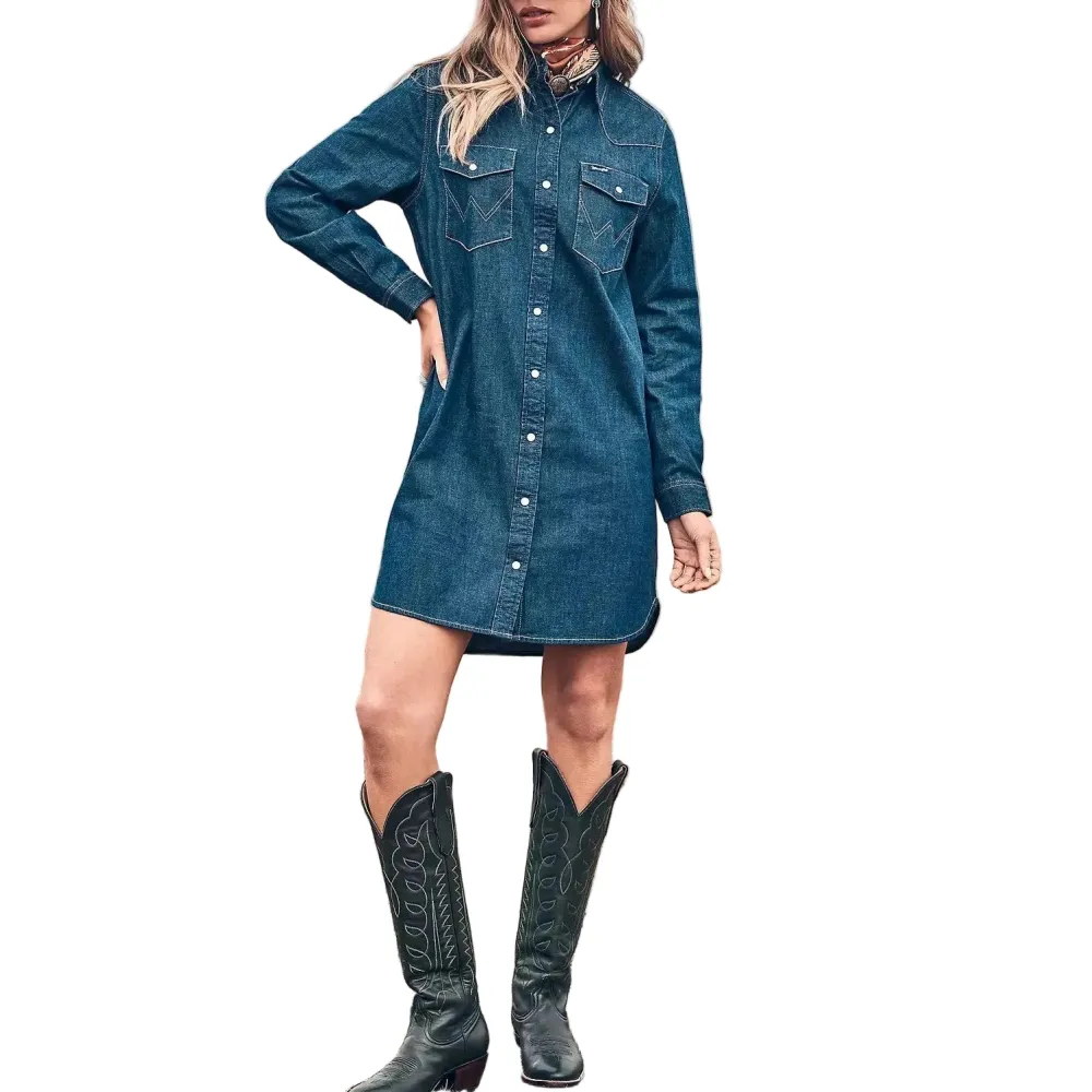Denim Long Sleeve Snap Front Mini Dress