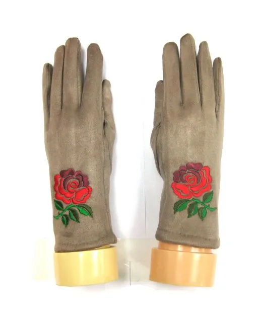 Rose Embroidered Winter Gloves
