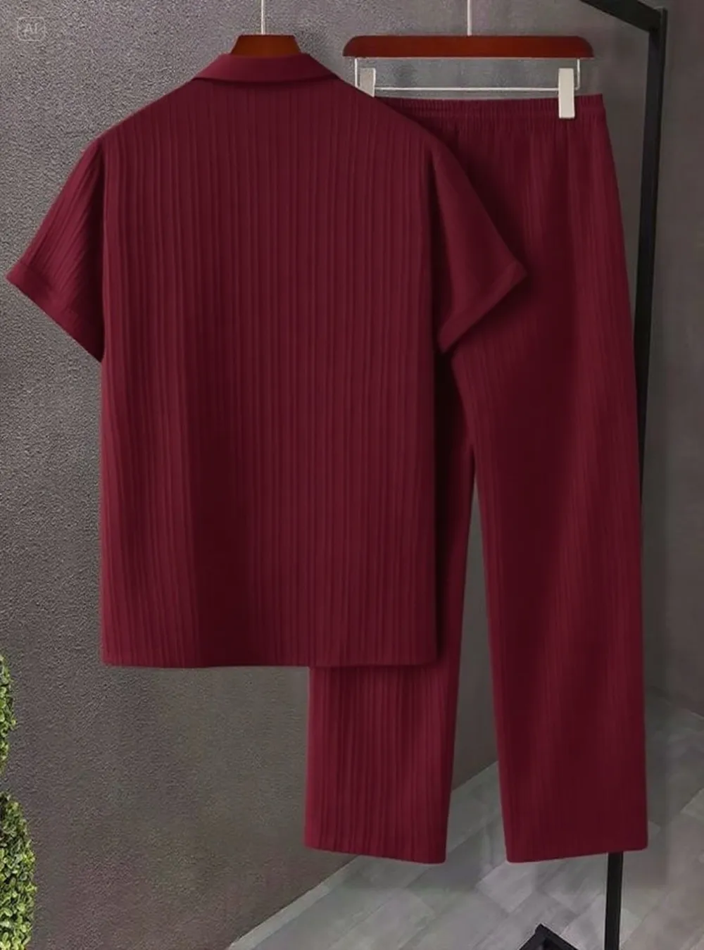 Men's Two-piece Suit Shirt and Elastic Waist Pants Set