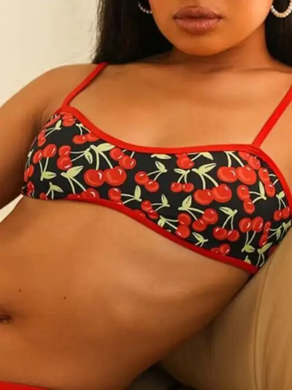 Cherry Print Bandeau Bikini Top Swim Set