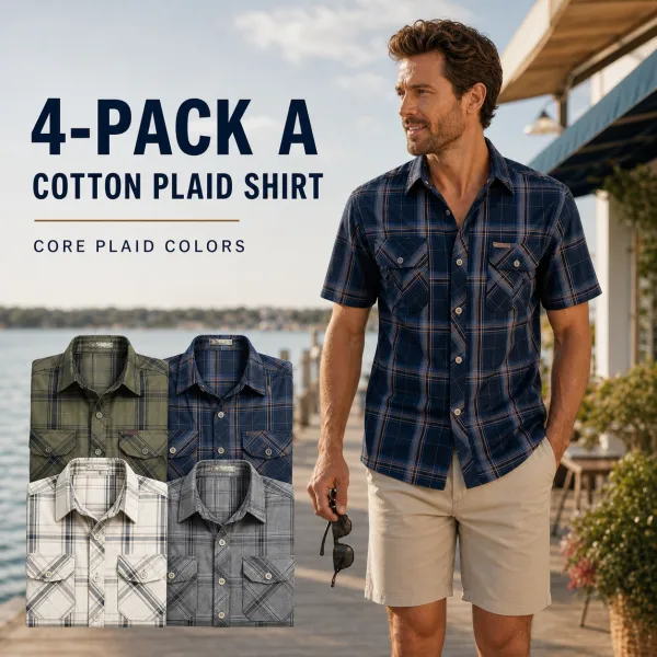 Men's Cotton Plaid Short Sleeve Shirt