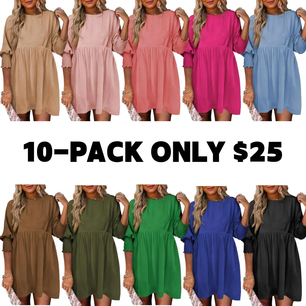 Women's Black Summer Tunic Dress Casual Loose Fit Short Sleeve Crew Neck Flowy Swing Mini Shift Sundress for Beach & Casual Dates