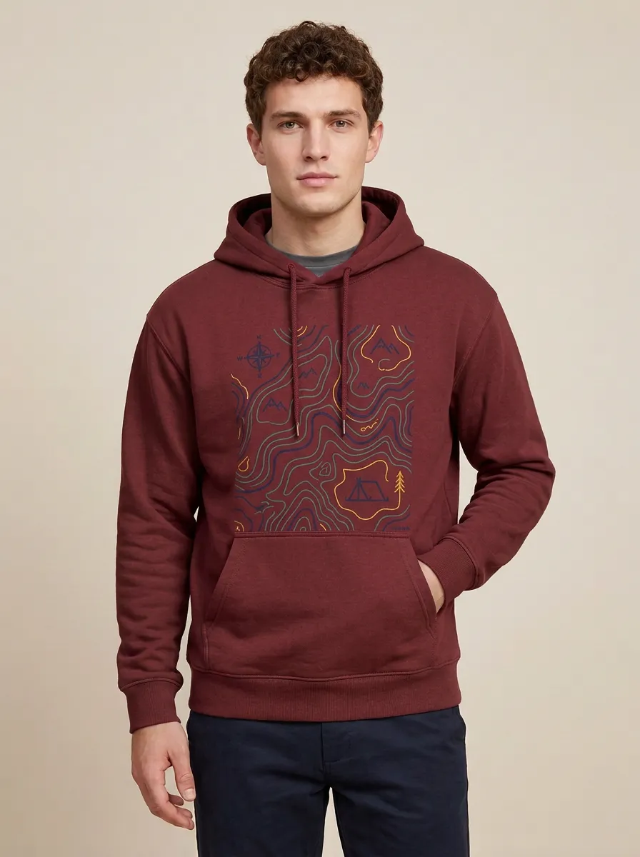 Men's Ridge Camping Hiking Explorer Topographic Graphic Hoodie