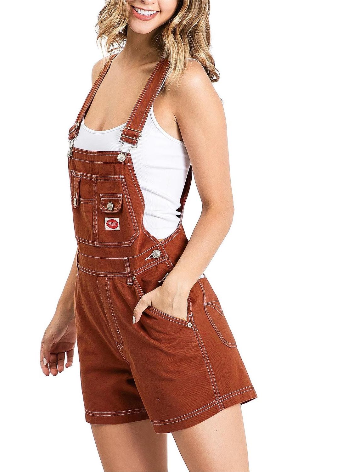 Brown Denim Overalls Shorts