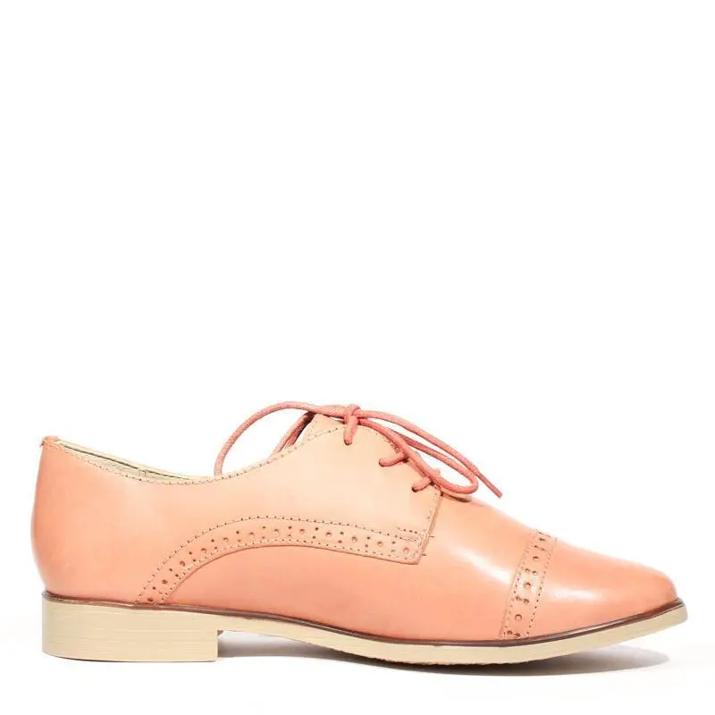 Perforated Cap Toe Lace Up Flats
