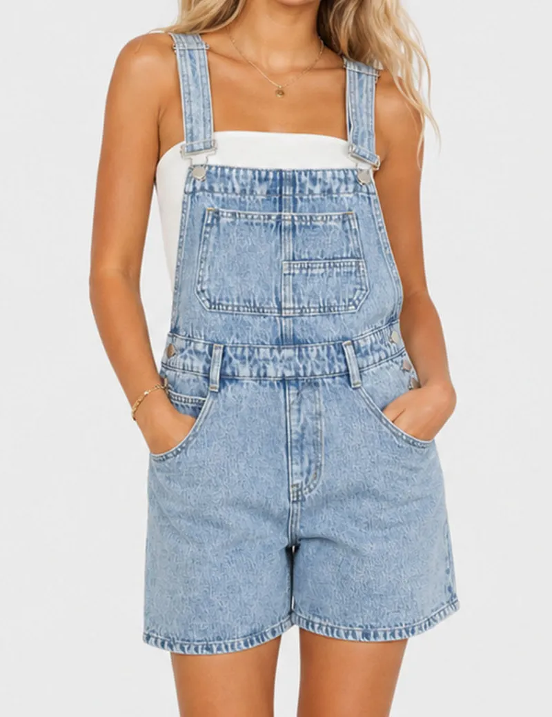 Adjustable Strap Wide Leg Denim Romper