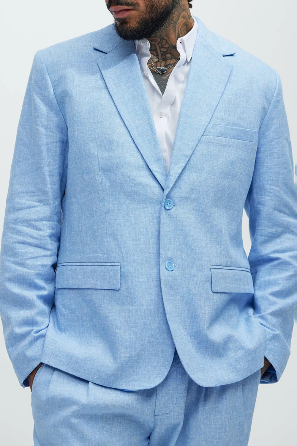 Linen Suit Jacket - Blue