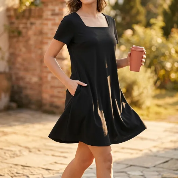 Square Neck Pocket Jersey Mini Dress