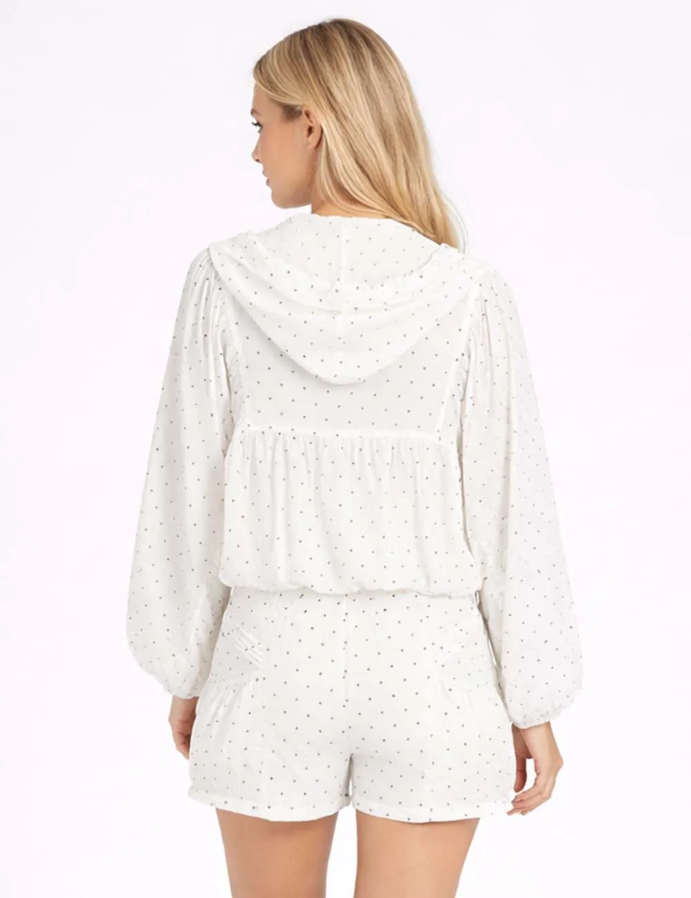 Polka Dot Hooded Zip Up Cropped Lightweight Jacket