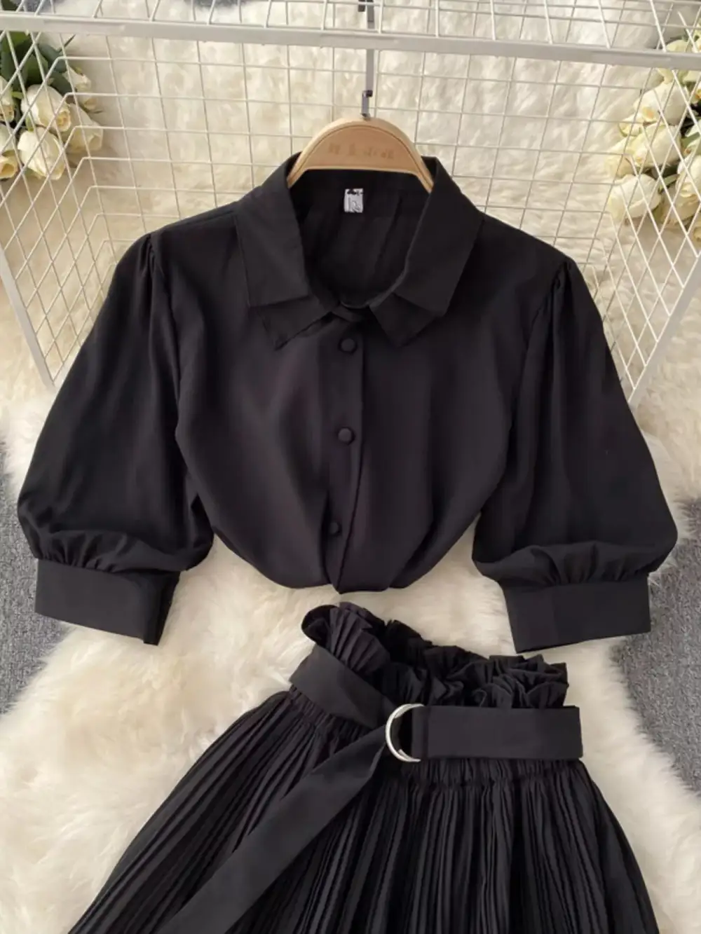 Puff Sleeve Pleated Coordinated Set