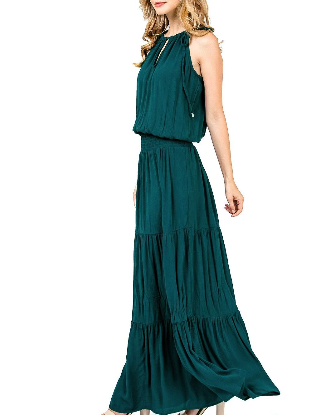 Teal Halter - Neck Tiered Maxi Dress