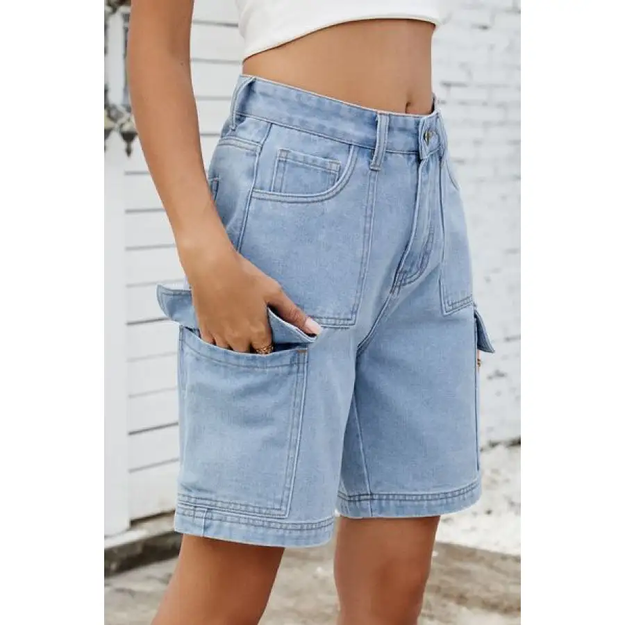 High Rise Denim Shorts with Cargo Pockets