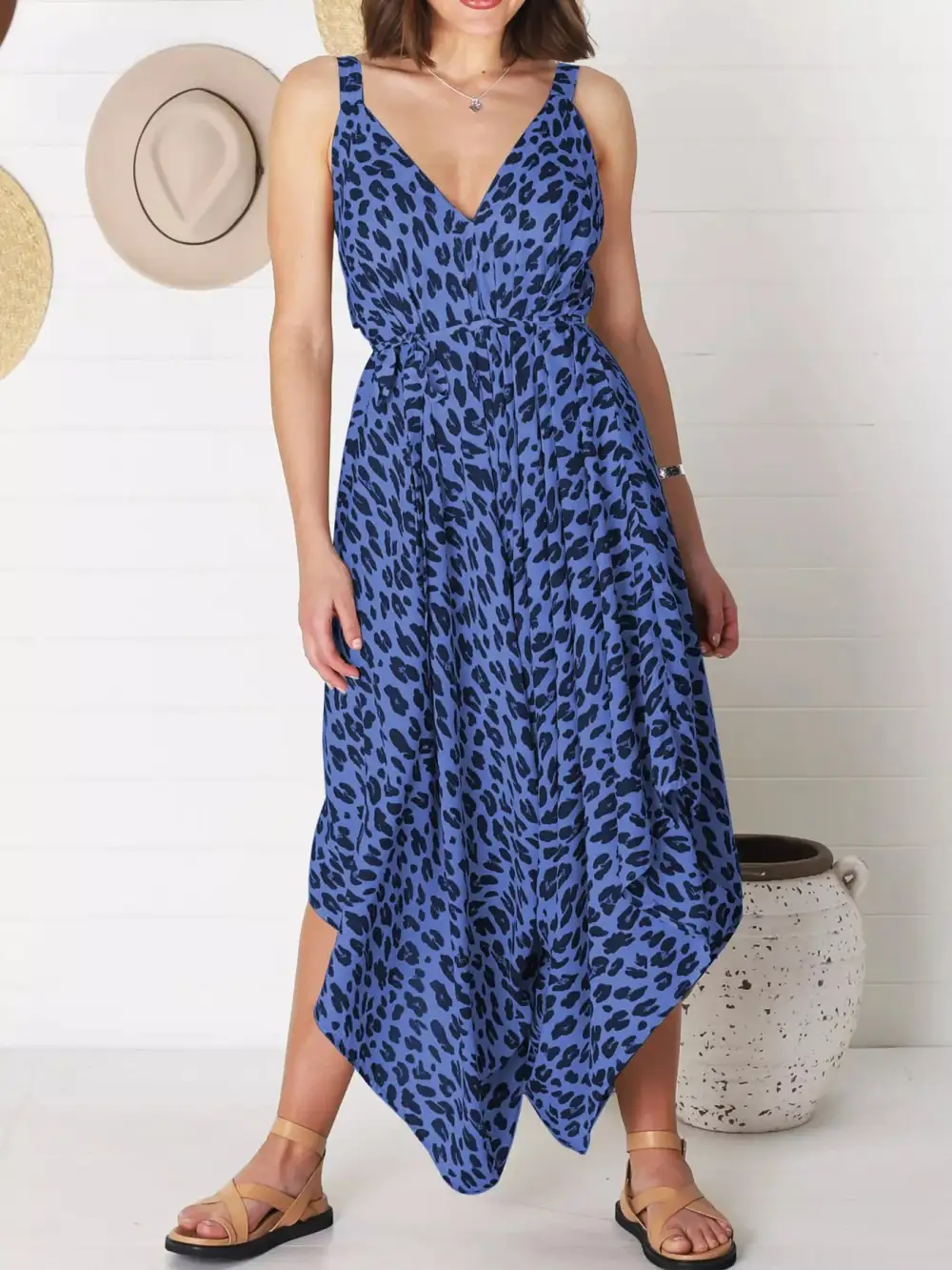 Plus Size Leopard Print V Neck Jumpsuit