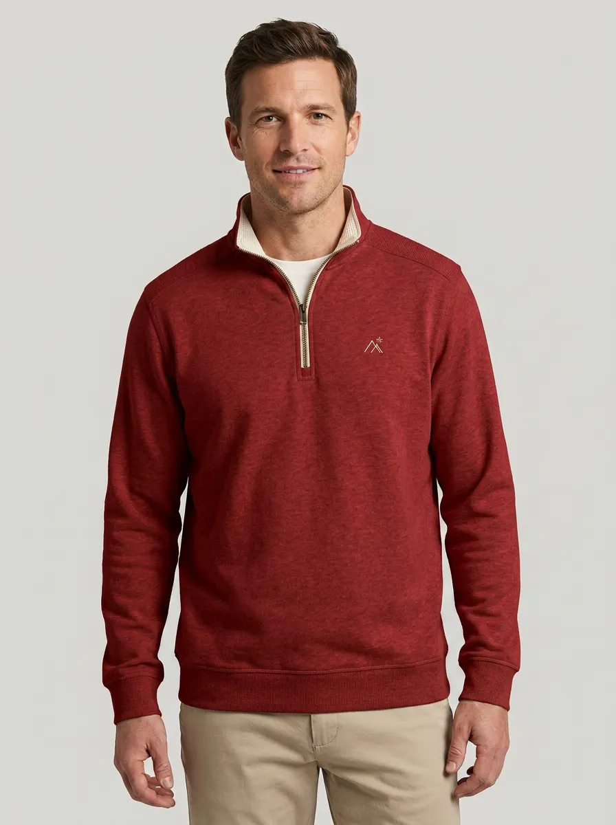 Men's Mountain Textured Embroidered Emblem Quarter-Zip Sweatshirt