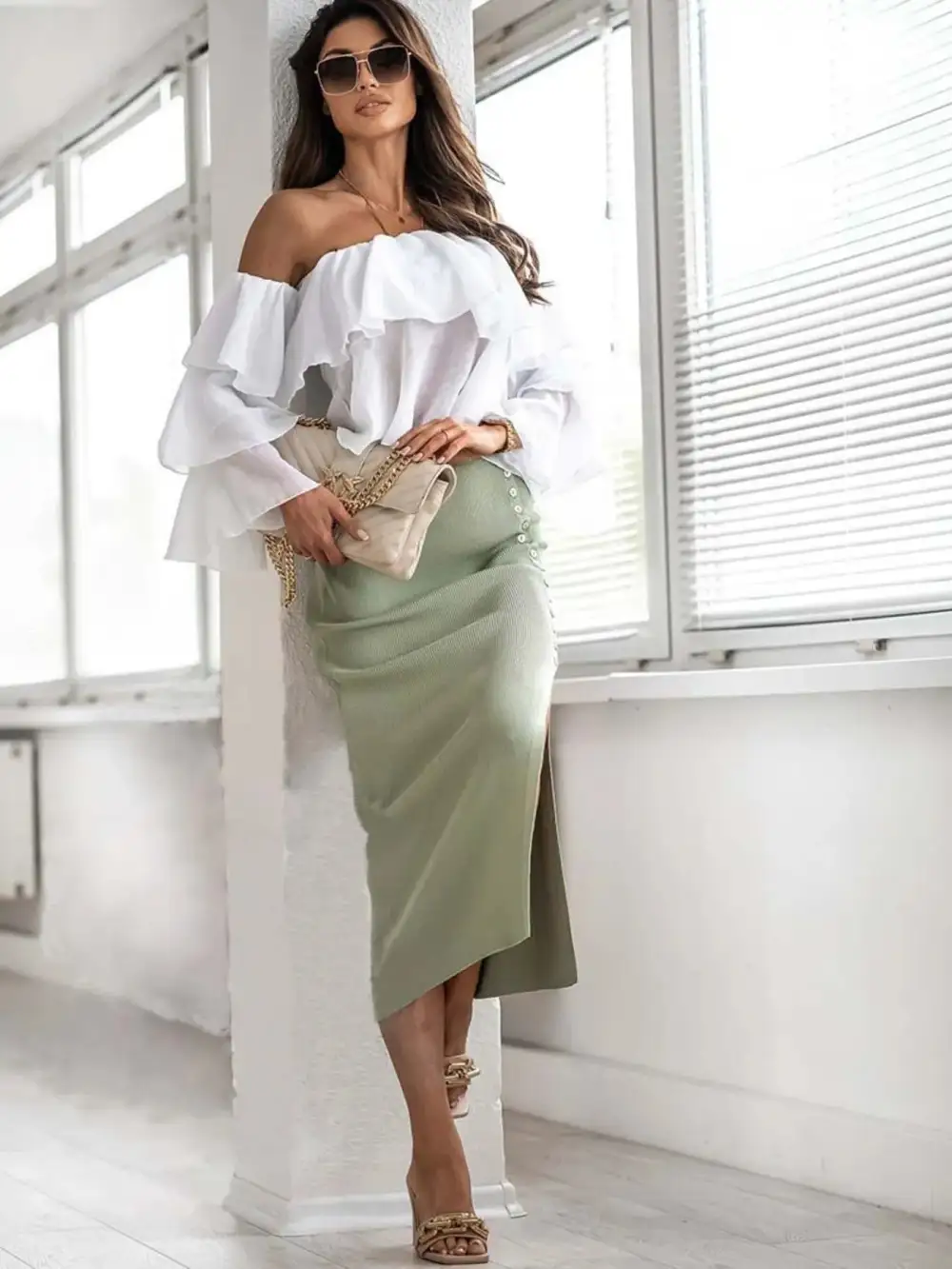 Button Front Knit Skirt