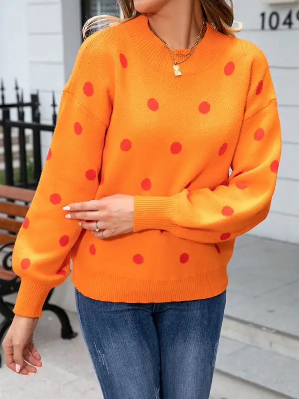 Women's Polka-Dot Long-Sleeve Relaxed Sweater