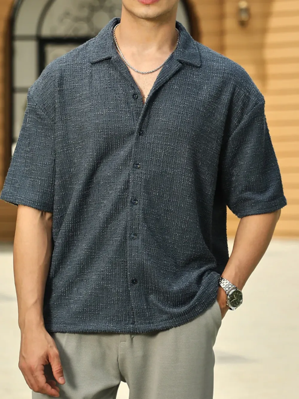 Blue Casual Style Oversized Shirt