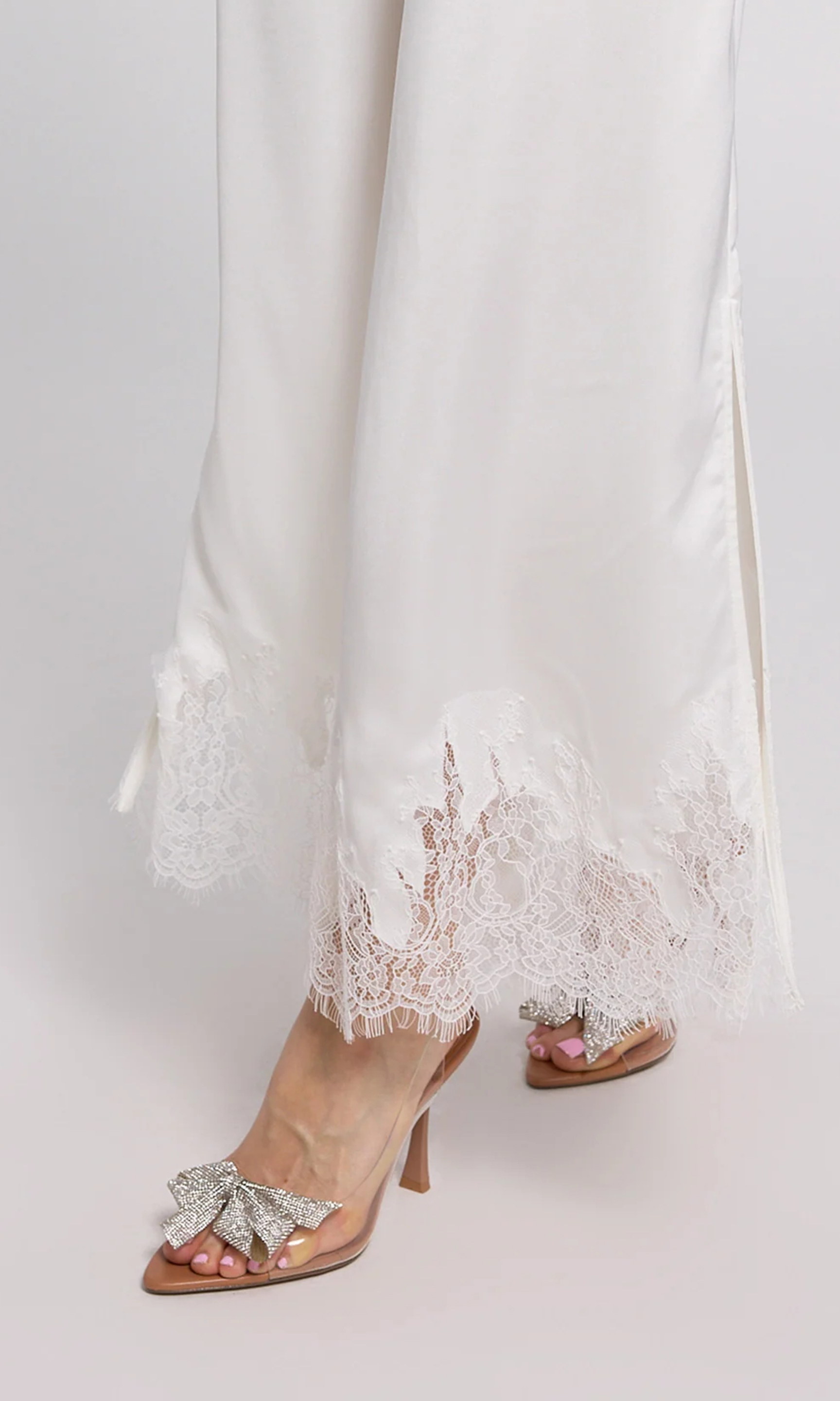 White Lace Panel Satin Pants