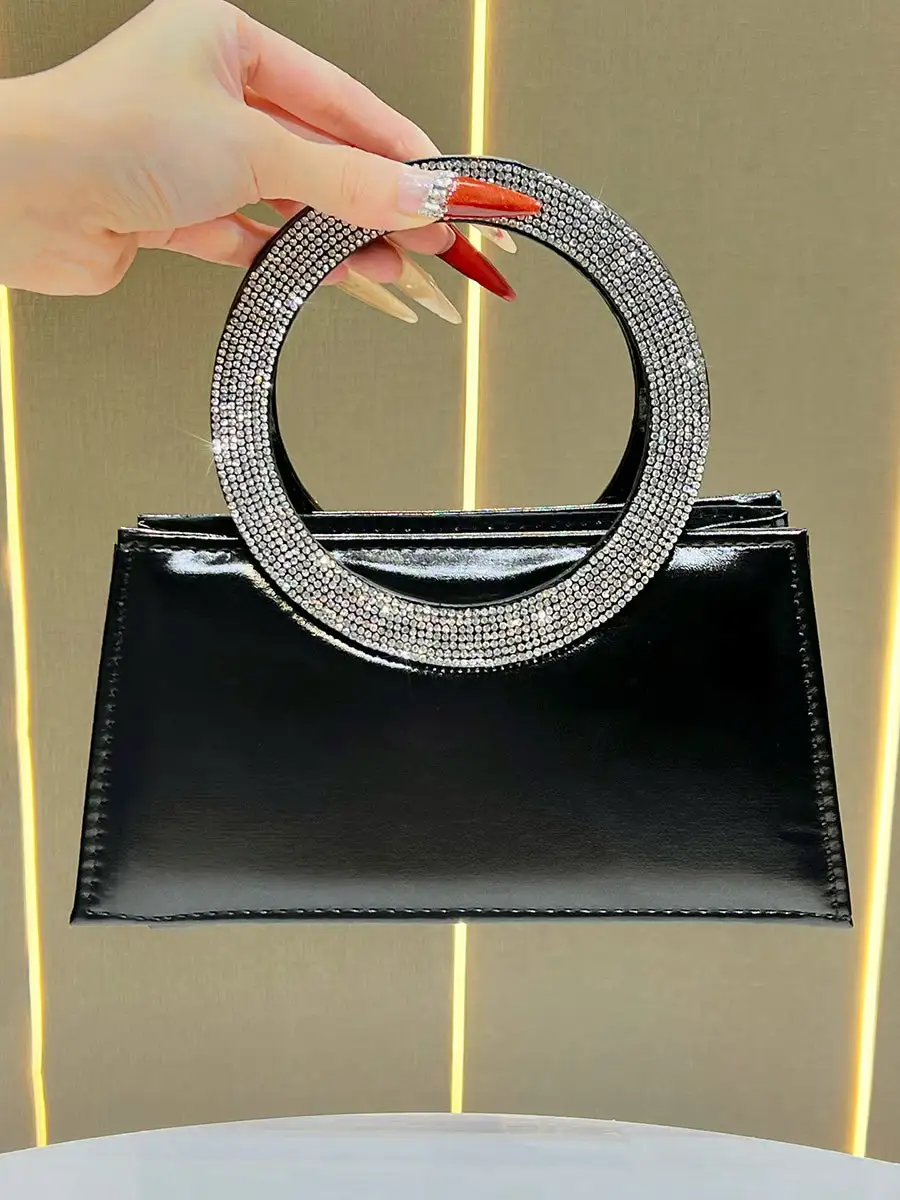 Chain Rhinestone Paneled Clutch Bag