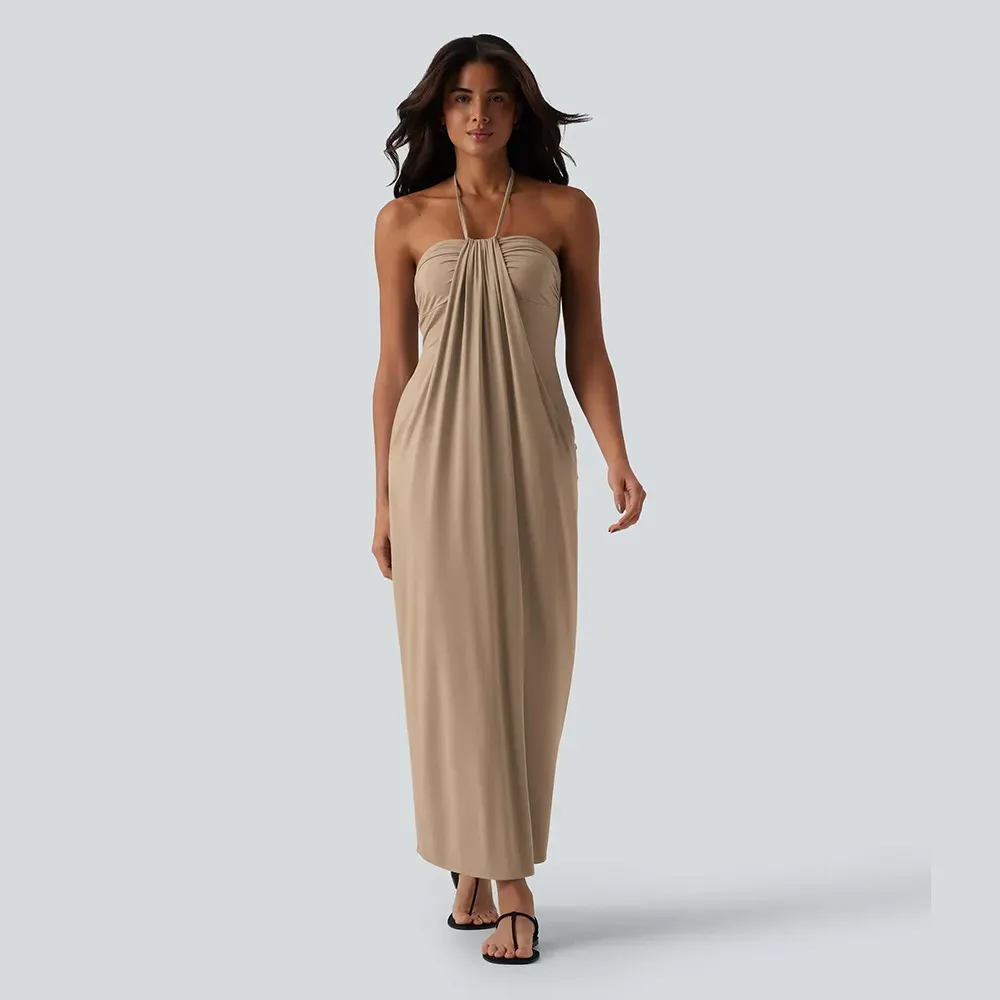Halter Tie Back Maxi Dress with Pockets