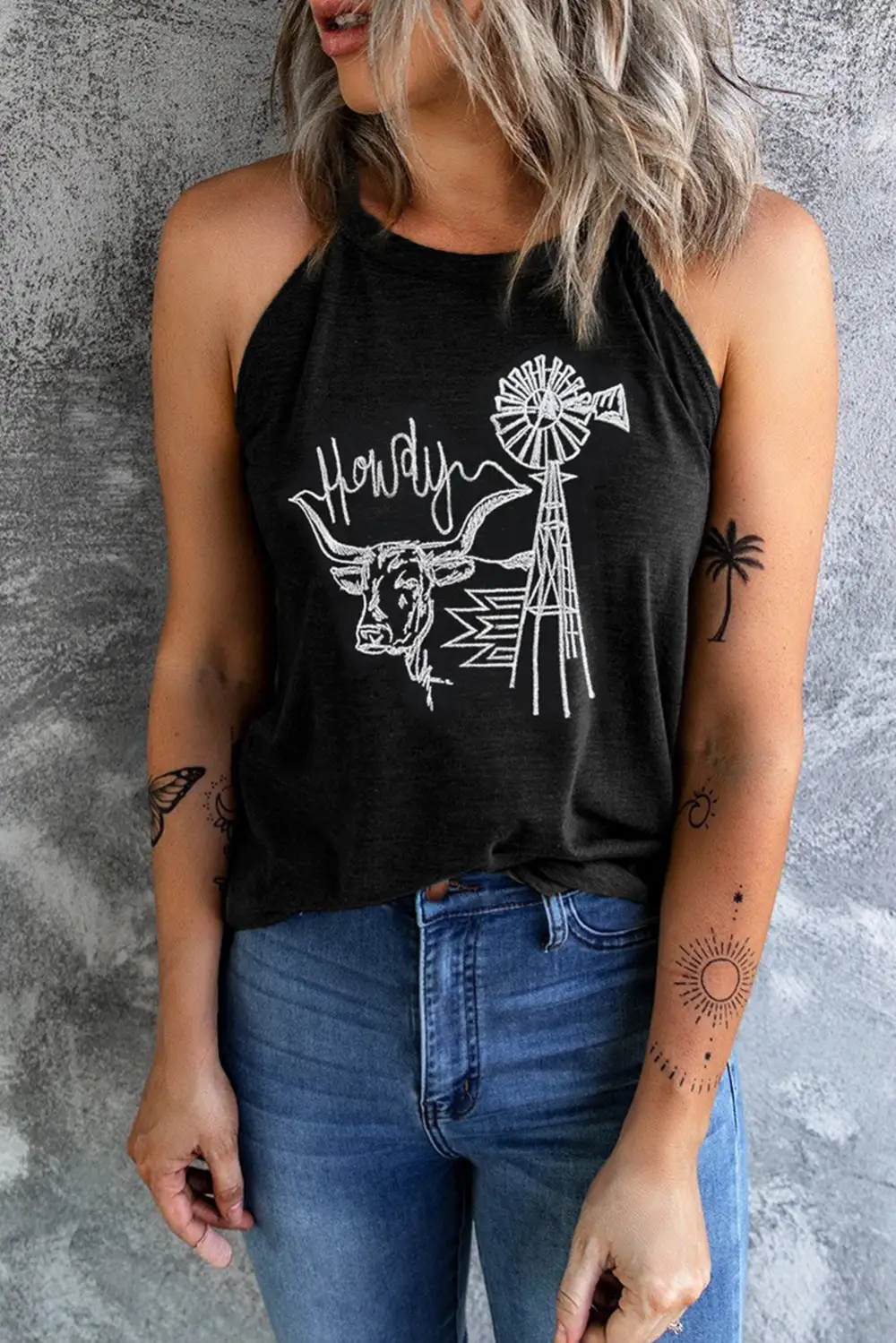 Western Howdy Embroidered Neck Tank Top