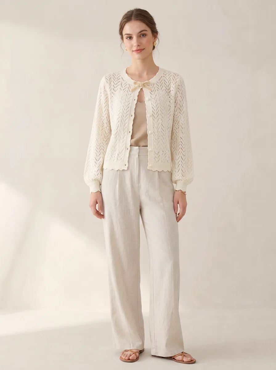 Women's Vintage Bowknot Crochet Knit Buttoned Cardigan