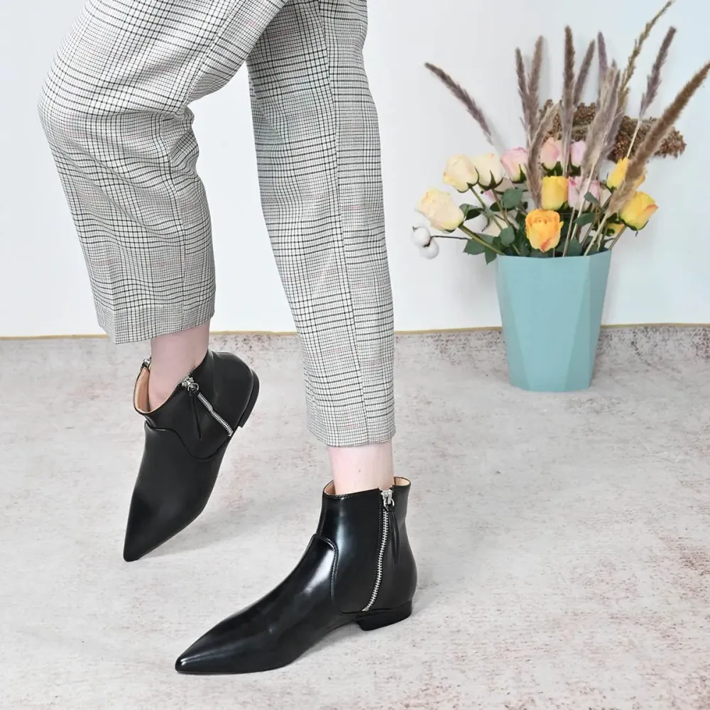 Refined Faux-Leather Zip-Up Pointed-Toe Platform Ankle Boots
