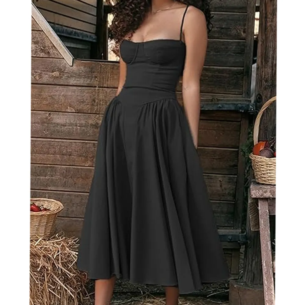 Women's Plain Backless Cami Dress with Zip-Back