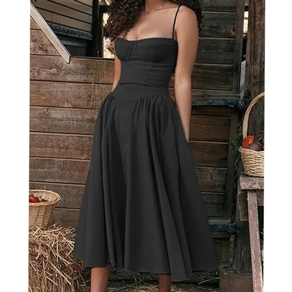 Women's Plain Backless Cami Dress with Zip-Back