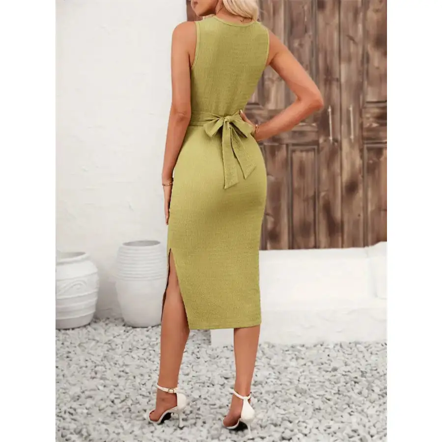 Back Tie Sleeveless Slit Midi Dress