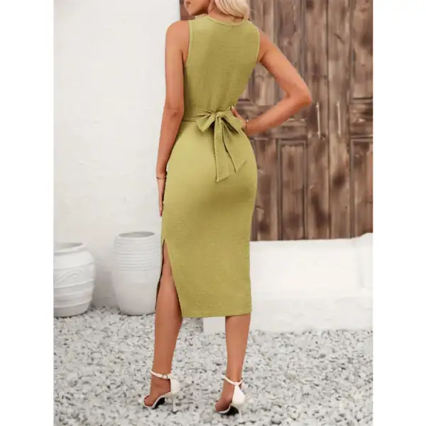 Back Tie Sleeveless Slit Midi Dress