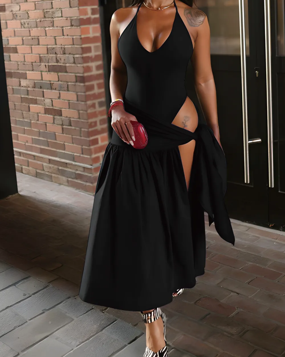 Halter Neck V Neck Matching Outfit Set