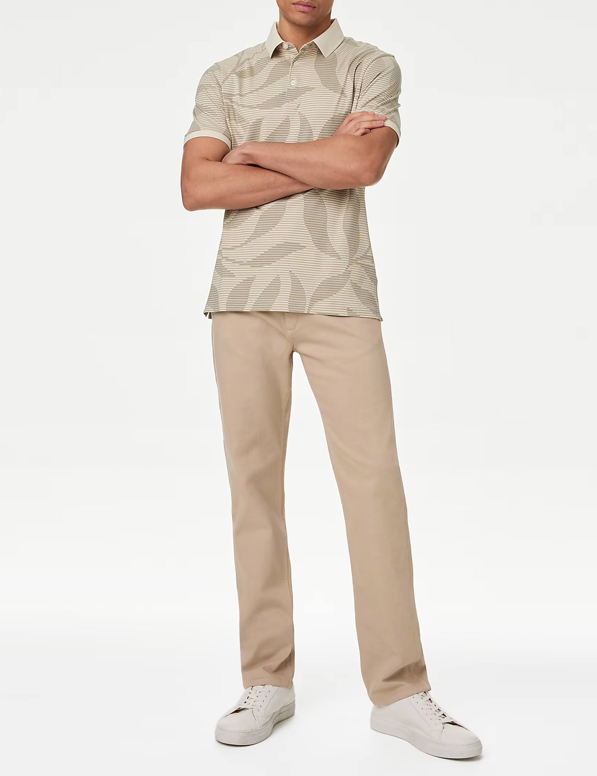 Men's Beige Striped Short Sleeve Polo Shirt