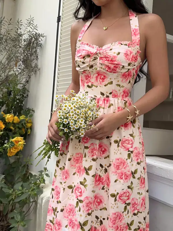 Print Halter Neck Midi Dress