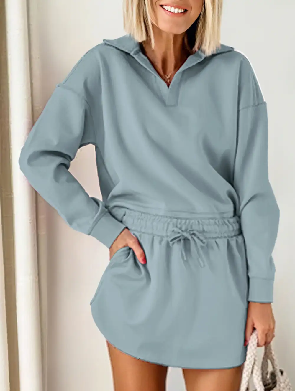 Sport Collar Top Skirt Set