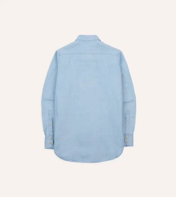 Bleach Wash Cotton-Linen Long Point Collar Work Shirt Casual Style