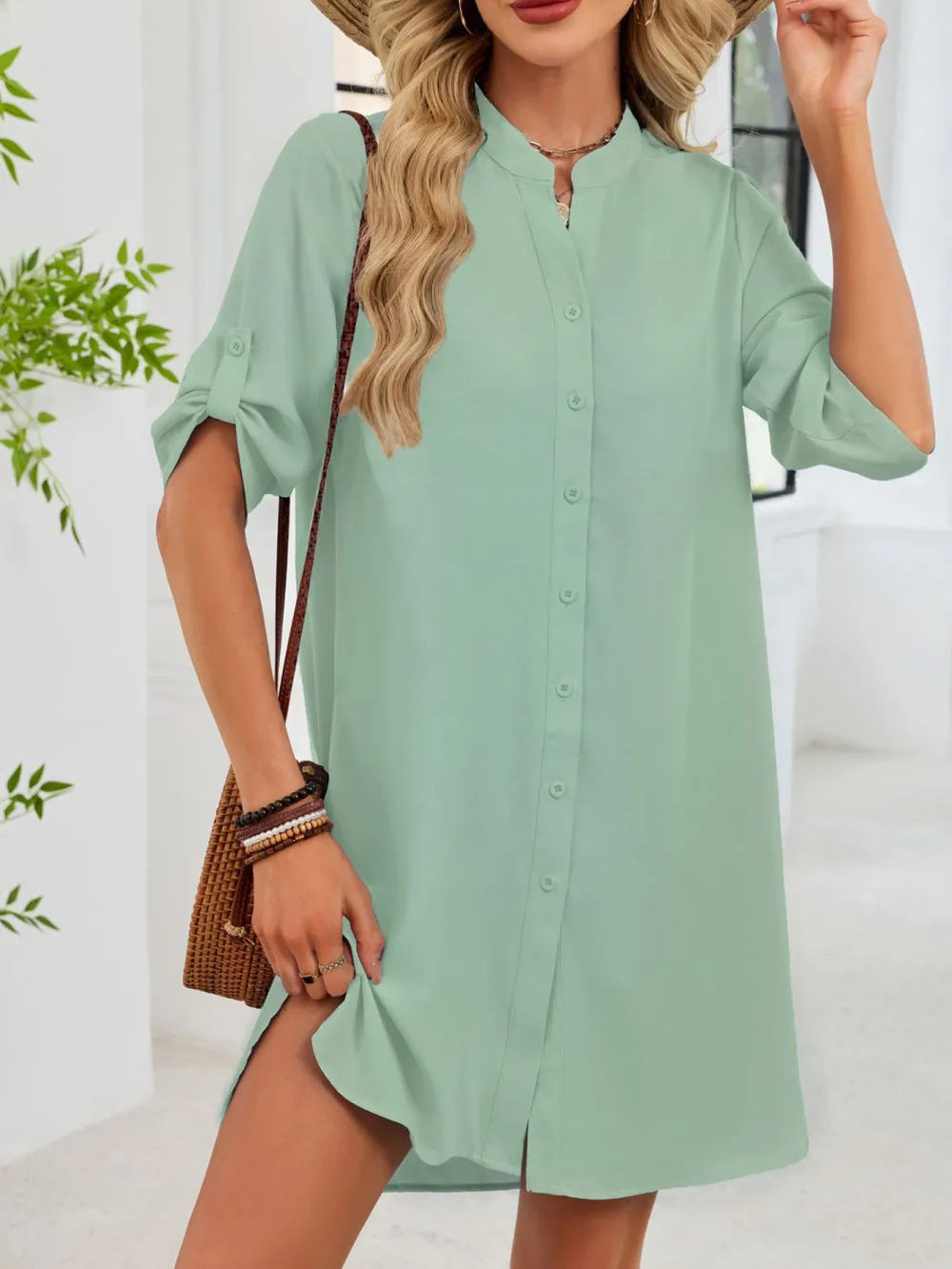 Comfort Fit Button Front Shirt Dress