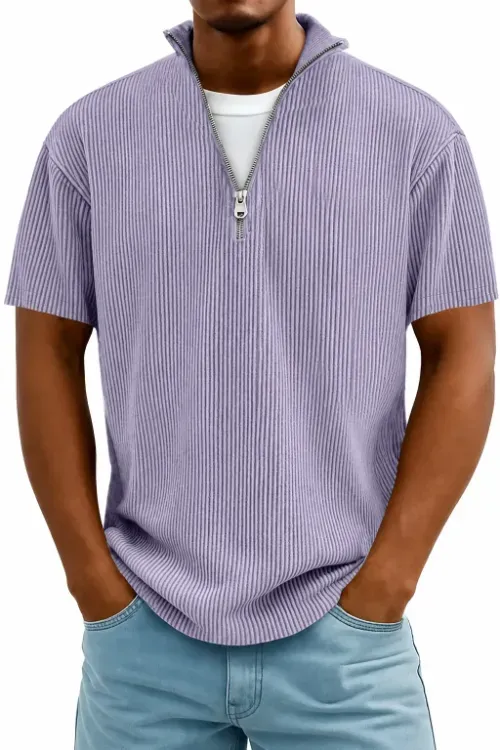 Men's Short Sleeve Zip Mock Neck Knit Top