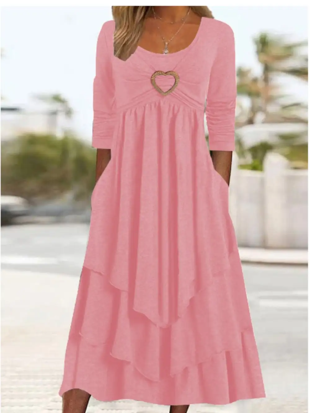 Full Size Heart-Decor Layered Midi Dress Plus Size