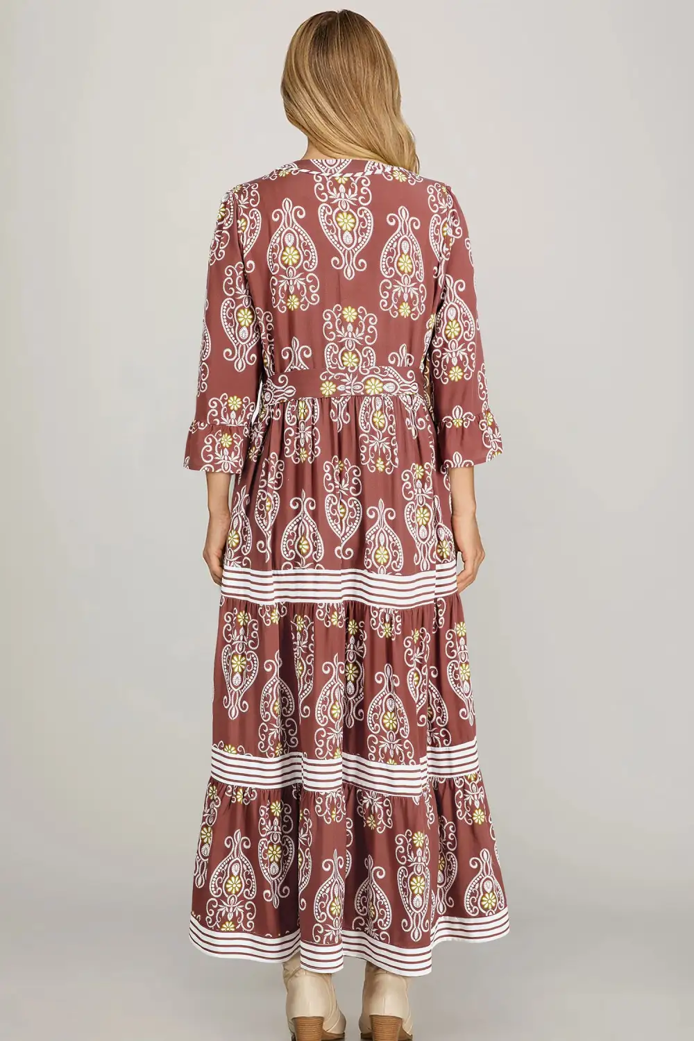 Floral Striped Tie Waist Maxi Dress