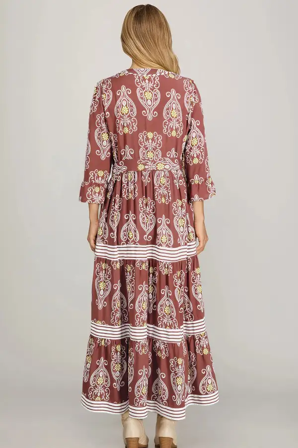 Floral Striped Tie Waist Maxi Dress