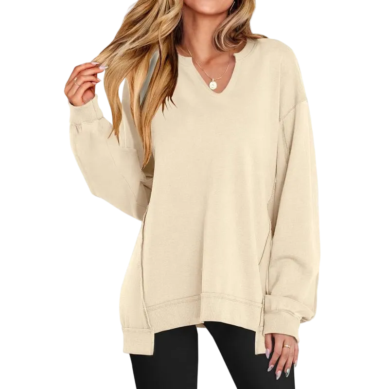Womens Oversized Sweatshirt V Neck Long Sleeve