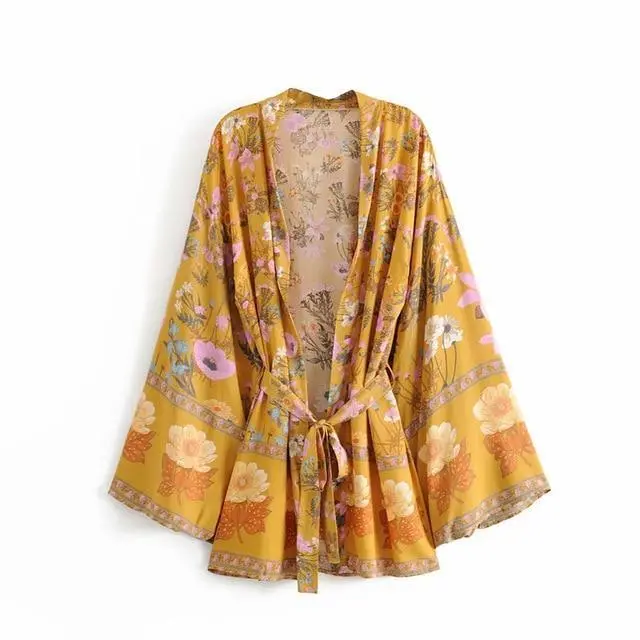 Floral Print Bat Sleeve Kimono Dress