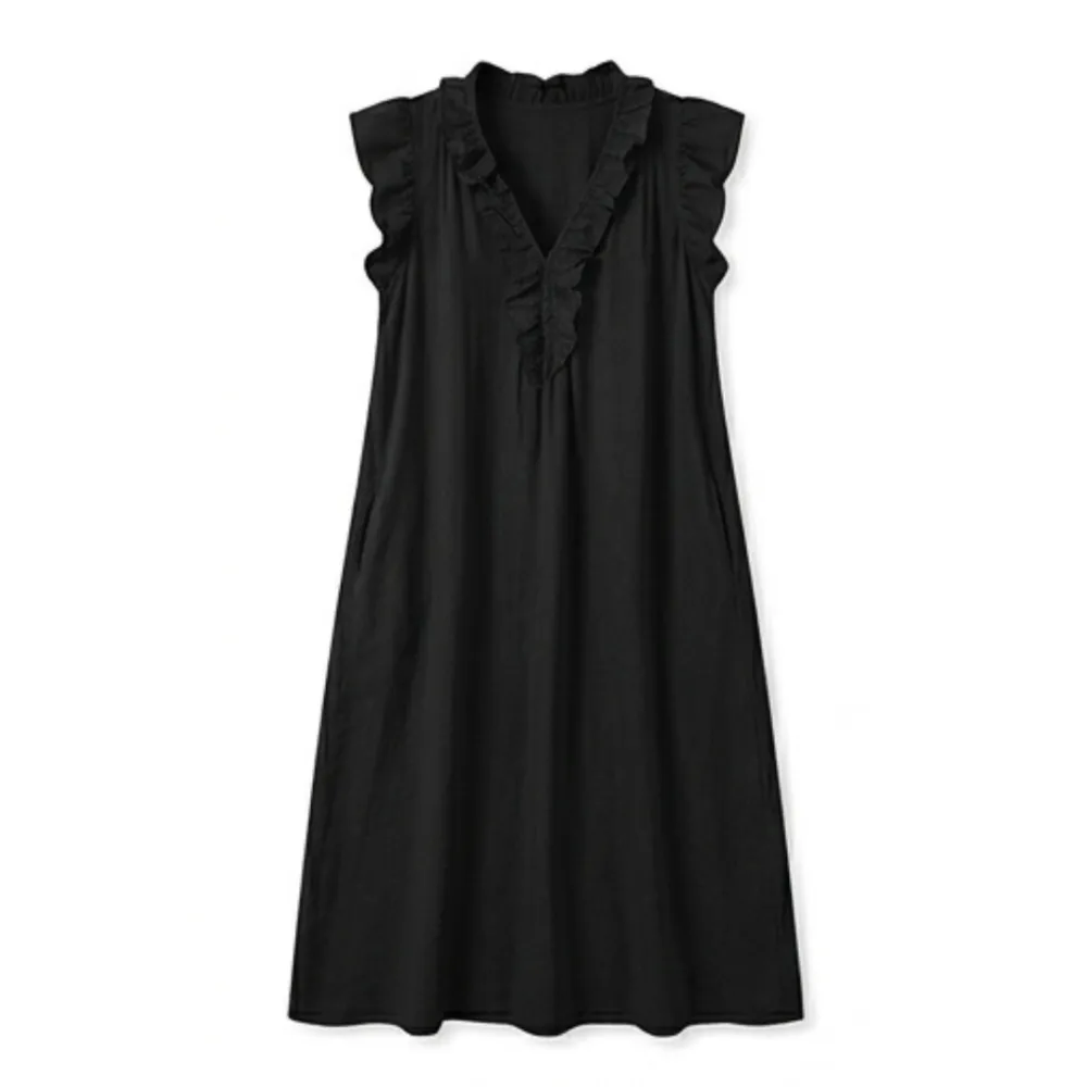 Ruffle Pocket V Midi Dress