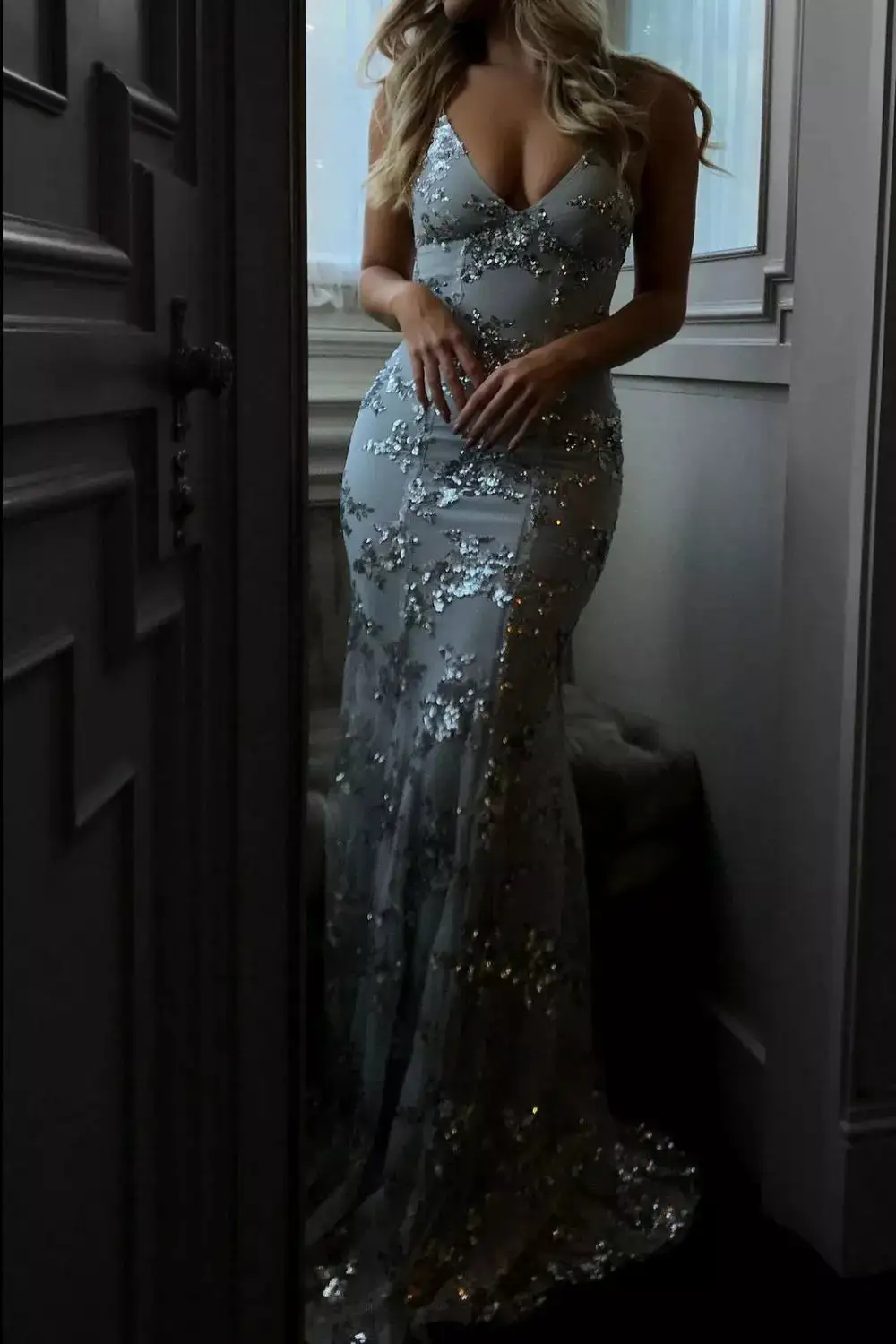 Sequin V Neck Maxi Dress