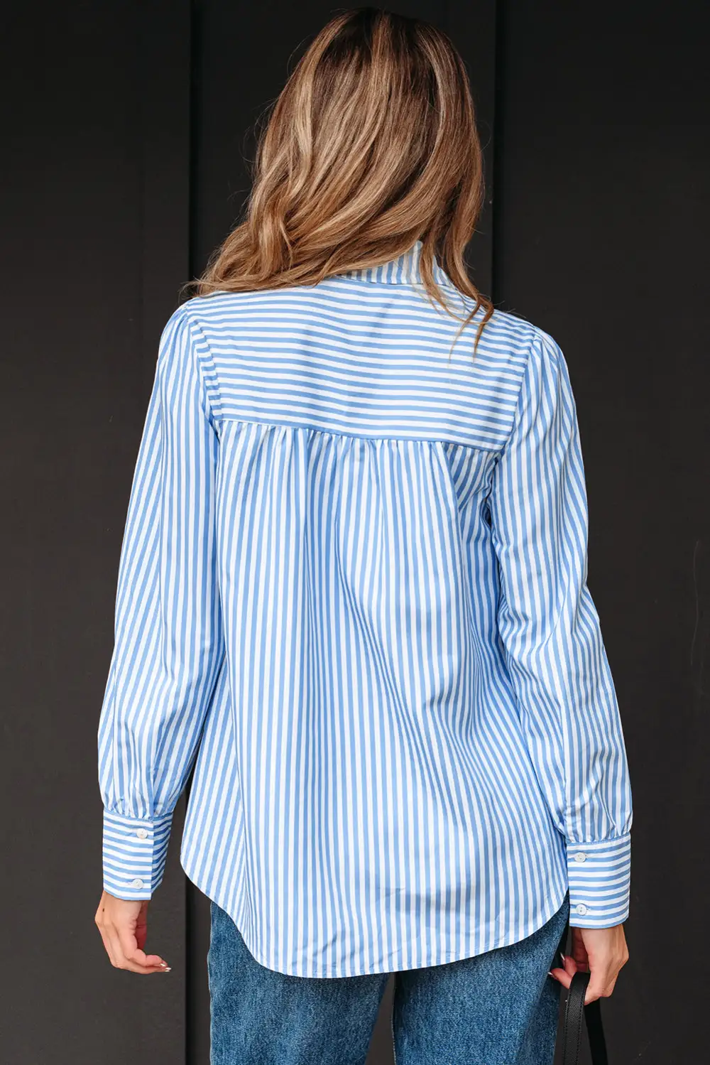 Striped Shirred Half Placket Blouse