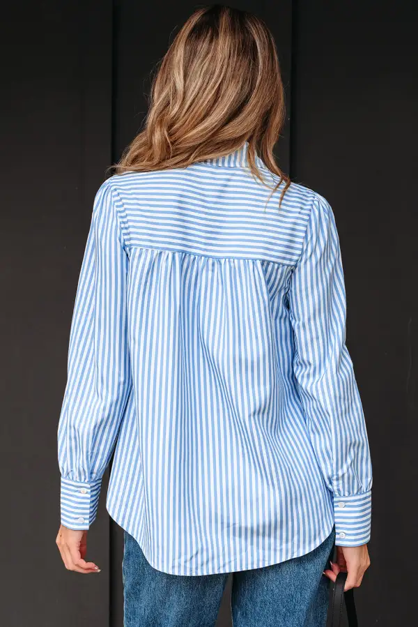 Striped Shirred Half Placket Blouse