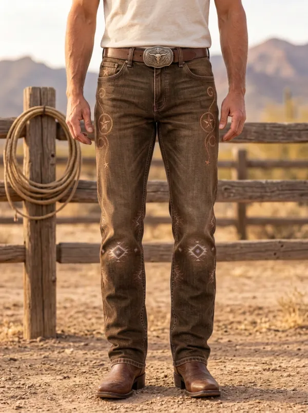 Men's Western Cowboy Star Geometric Jeans