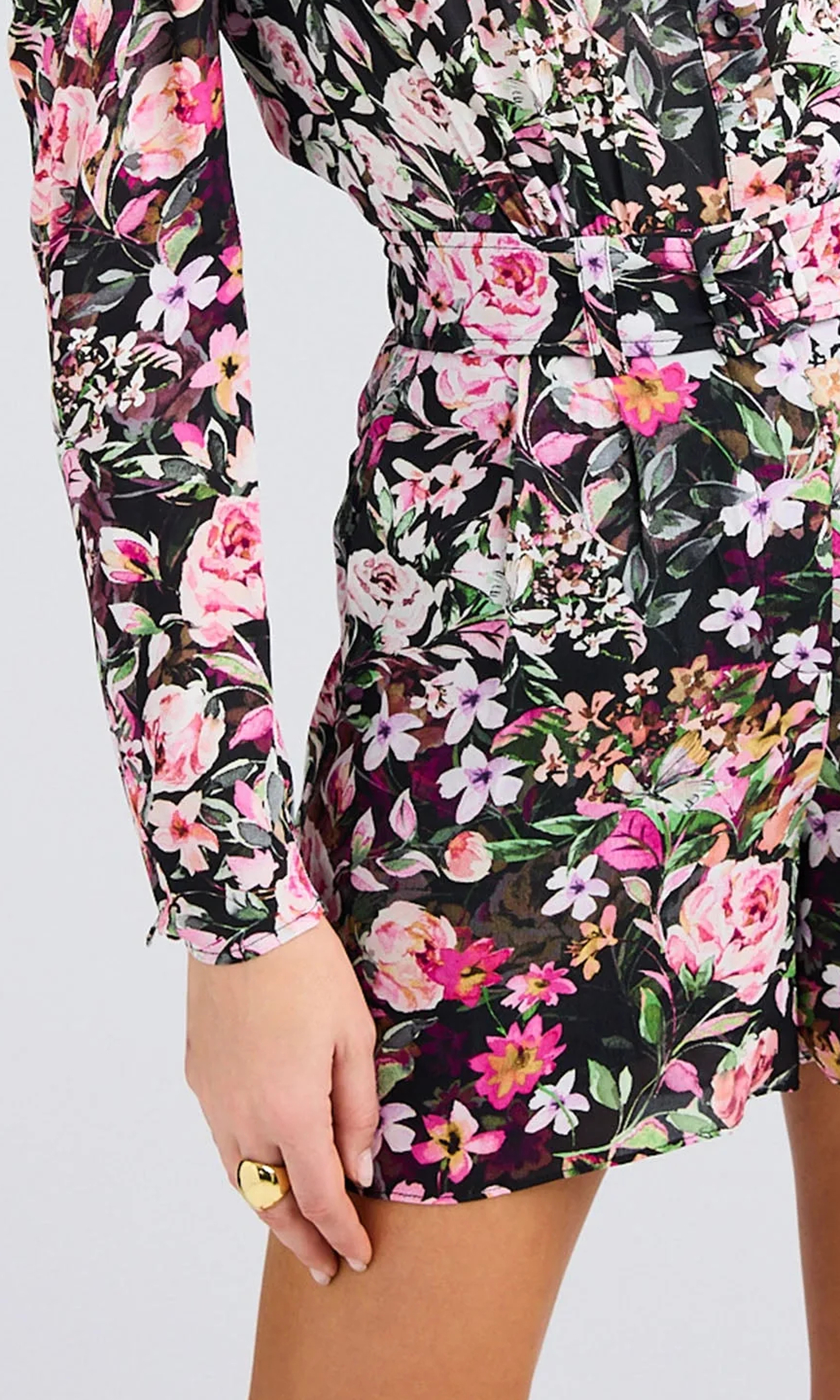 Floral Long Sleeve Lapel Short Dress