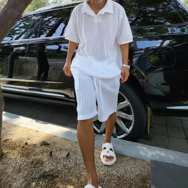 Knit Short Sleeve Casual Shorts Set
